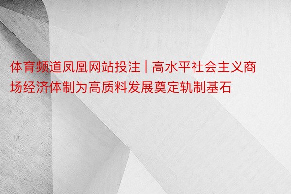 体育频道凤凰网站投注 | 高水平社会主义商场经济体制为高质料发展奠定轨制基石