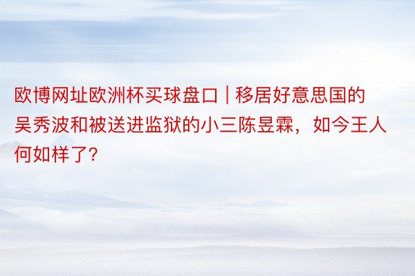 欧博网址欧洲杯买球盘口 | 移居好意思国的吴秀波和被送进监狱的小三陈昱霖，如今王人何如样了？