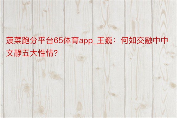 菠菜跑分平台65体育app_王巍：何如交融中中文静五大性情？